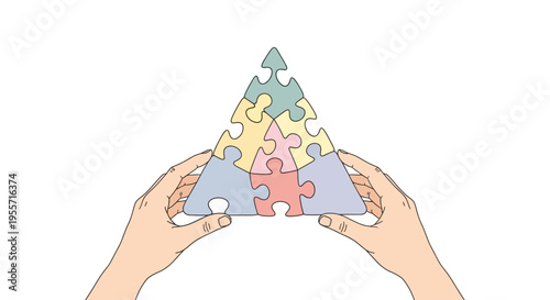 Hands holding puzzle pieces together.