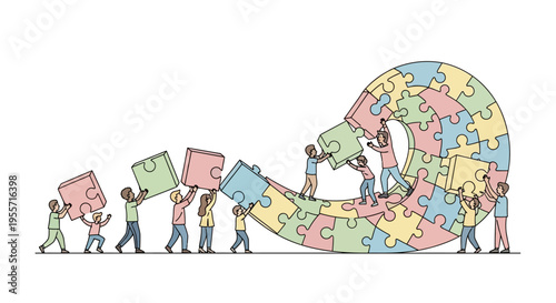 People working together on puzzle pieces.