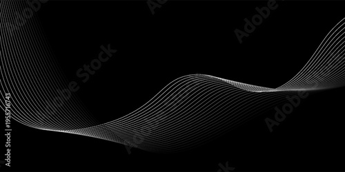 The black background features thin, curved lines in gold and white that run horizontally, giving the image a luxurious and slightly moving look. This piece feels elegant and easy on the eyes