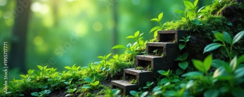 A ladder symbolizing career growth surrounded by green plants, representing progress and development in professional life , climb, advancement