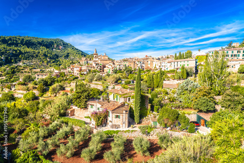 Scenic town of Valldemossa on Mallorca island colorful view
