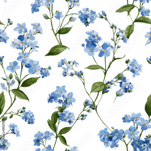 Seamless pattern with forget me not flowers on plain white background