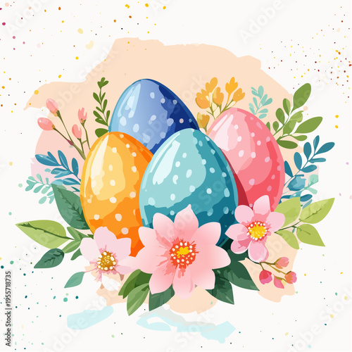 Aquarell Hintergrund mit Ostereiern und Blumen