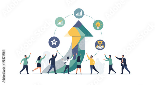 Diverse team collaborating to achieve business growth and success with strategic planning and shared vision.