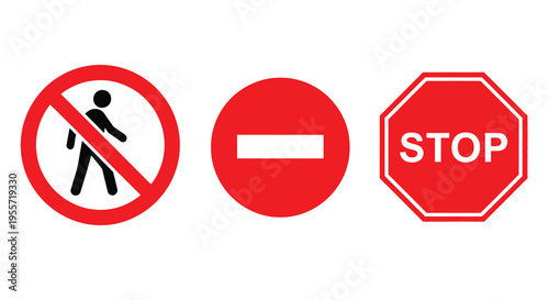 Red prohibition and stop signs with a pedestrian silhouette