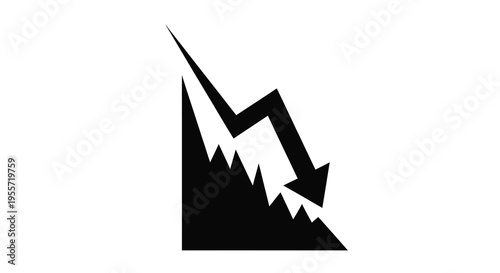 Downward trending graph represented as a stark black silhouette