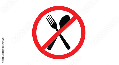 No eating or drinking allowed indicated by utensils in a red circle silhouette