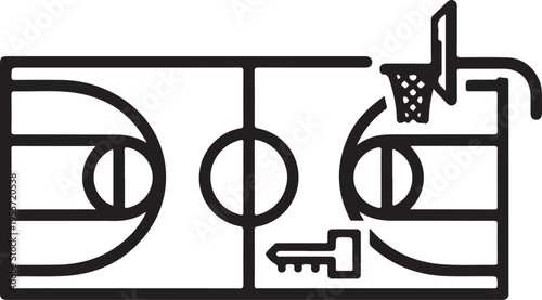 Vector illustration of a basketball court with hoop and key