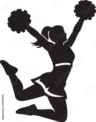 Black silhouette of a cheerleader with pom-poms vector