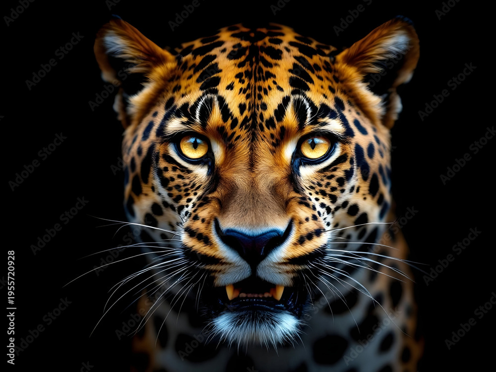 Obraz premium Jaguar Portrait with Intense Golden Eyes on Black