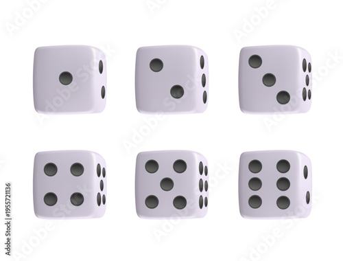 Dice Set vector 3D icon. Game dice. Dice with six faces of cube. Playing dices wth black dots. Silhouette, black, dice collection. Vector
