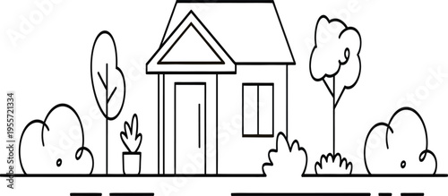 House with flowers coloring page illustration