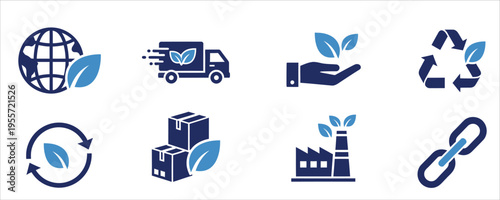 Eco friendly logistics and sustainable business icons