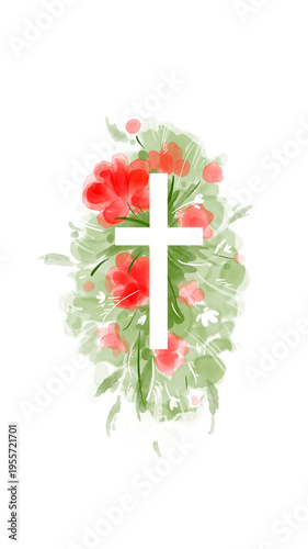 Watercolor Easter cross clipart. Floral crosses illustration	