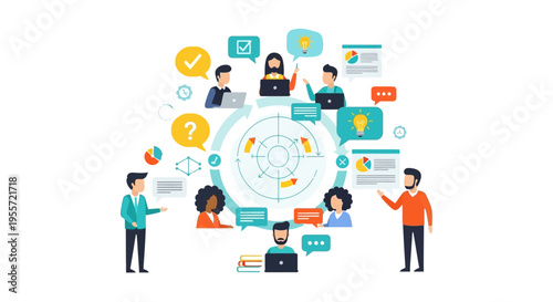 Business Team Collaboration Cycle: Continuous Development, Brainstorming, and Strategy Workflow Diagram