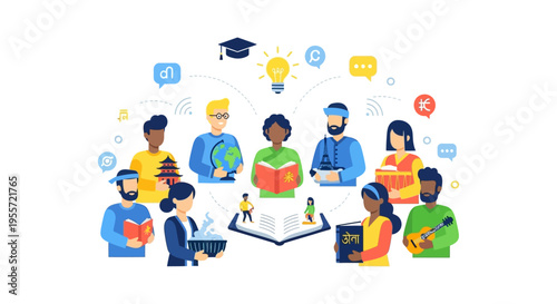 Global Education and Cultural Exchange. Diverse People Studying Languages, Traditions, and Global Learning Online.