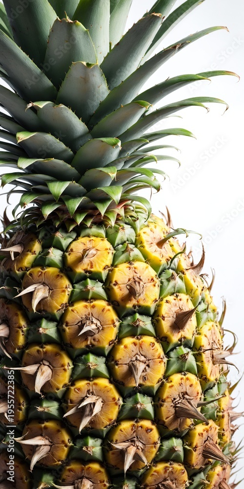 Obraz premium Pineapple fruit with crown, close up. Tropical food