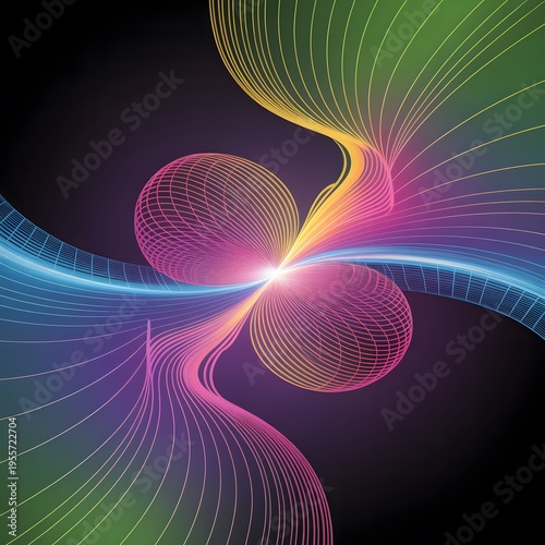Futuristic Neon Wave Connection Background with Glowing Lines and Digital Network Elements, Abstract Technology Flow in Purple and Blue Gradient, Cyber Energy Stream Design for Innovation and Data Con