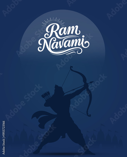 Lord Rama Ram Navami Illustration – Hindu Festival, Culture, Tradition, Spiritual, Bow and Arrow, Warrior, Celebration, Religious, Social Media Post, Banner Design, Template