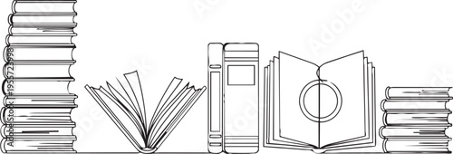 Illustrated collection of various books and reading materials in a minimalist design