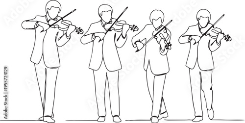Four violinists playing in a synchronized string quartet formation