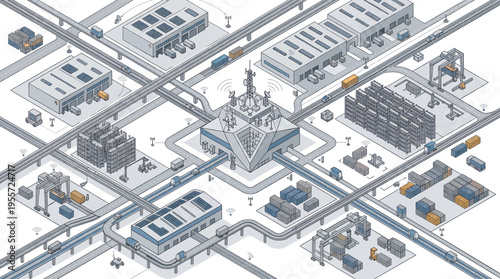 Industrial complex with various buildings and infrastructure.
