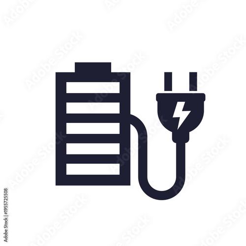 battery and electric plug icon on white
