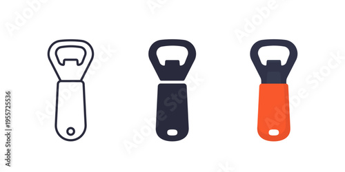 Bottle opener icons on white, line and flat design