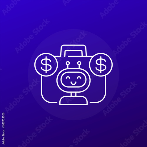 AI investing icon with financial portfolio in line design