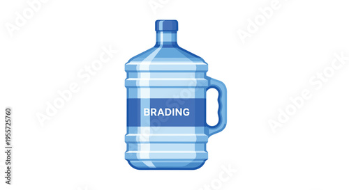Large blue plastic water cooler jug with handle labeled brading isolated on white background for office hydration supply.