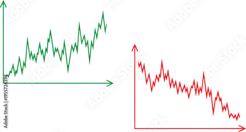 A conceptual illustration showing two contrasting line graphs depicting growth and decline trends Vector