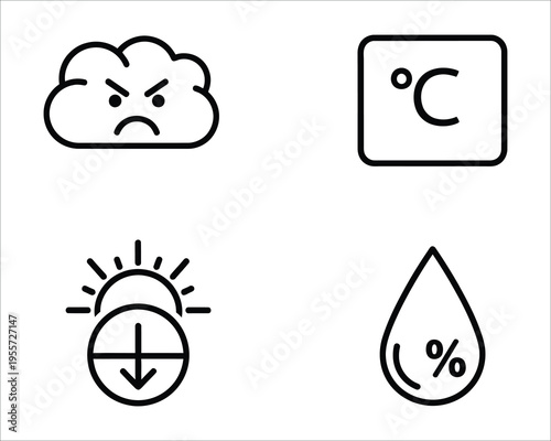 Weather forecast icons for temperature cloud sun and precipitation