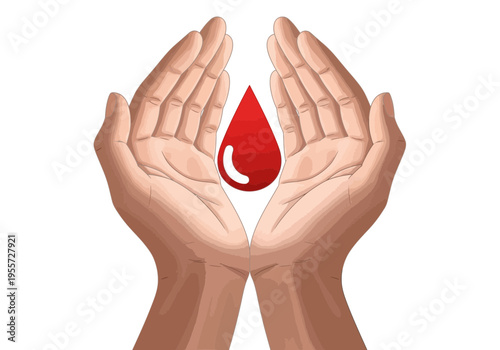 Hands holding a red blood drop