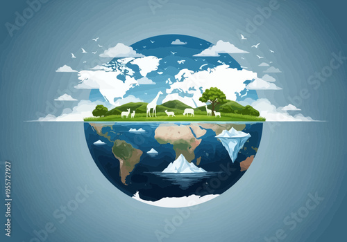 Illustration of earth with water and ice contrast
