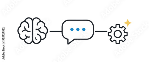 Digital workflow optimization and creative content generation using artificial intelligence tools in a modern tech environment, a simple brain icon connected by a thin line to a