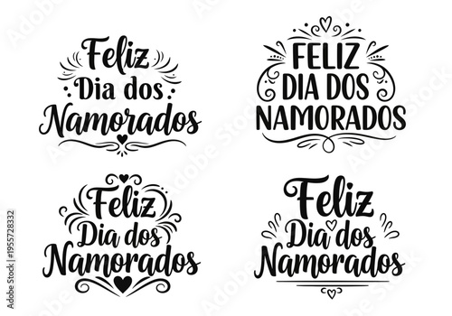 Set of four black portuguese valentines day stickers