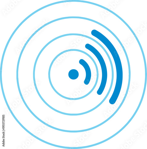 Blue WiFi wireless internet symbol logo.