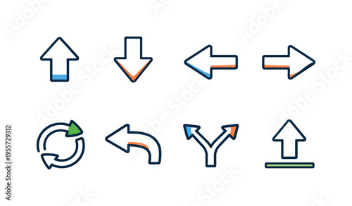 Sketch navigation arrows: upward pointing arrow, downward pointing arrow, left pointing arrow, right pointing arrow, circular refresh arrow, return back arrow, branching direction