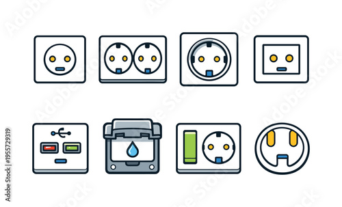 Wall socket collection: single outlet socket, double outlet socket, recessed round socket, square faceplate socket, USB wall socket, outdoor waterproof socket, switch with socket