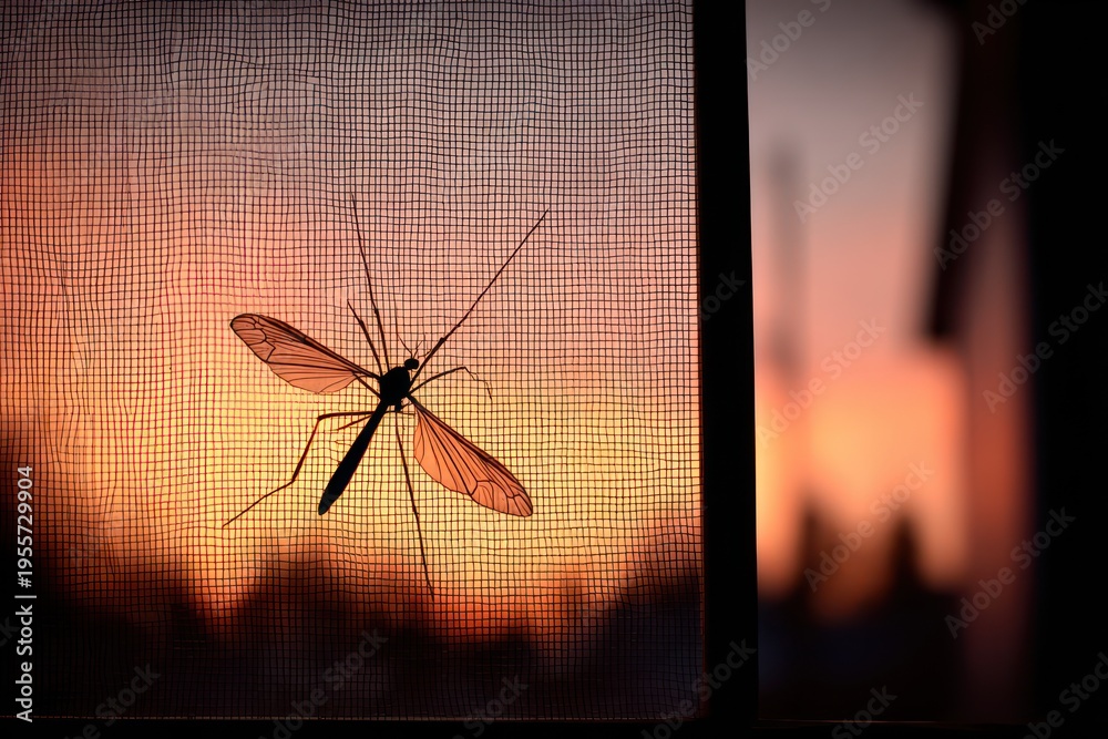 Fototapeta premium Delicate crane fly on window at sunset