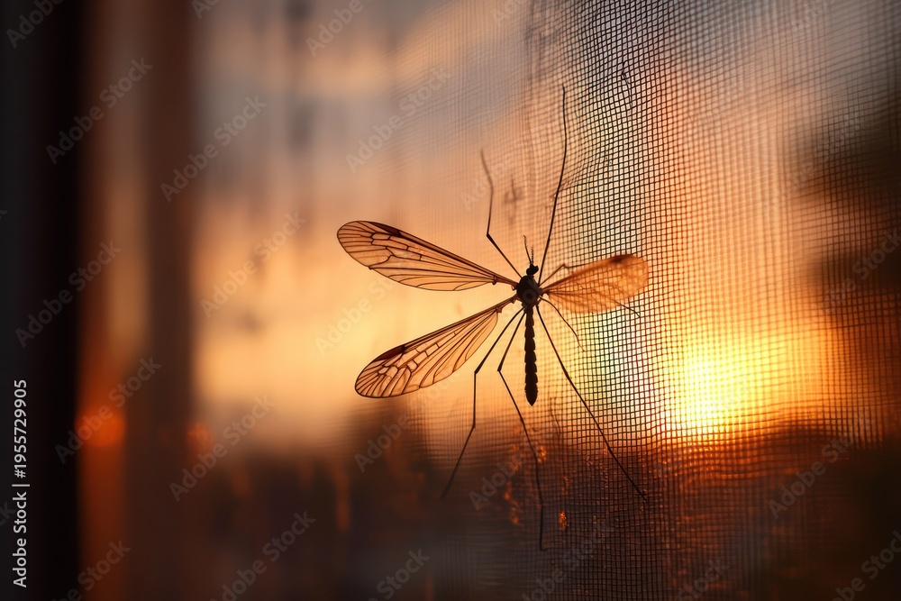 Fototapeta premium Silhouetted insect on window screen during dusk