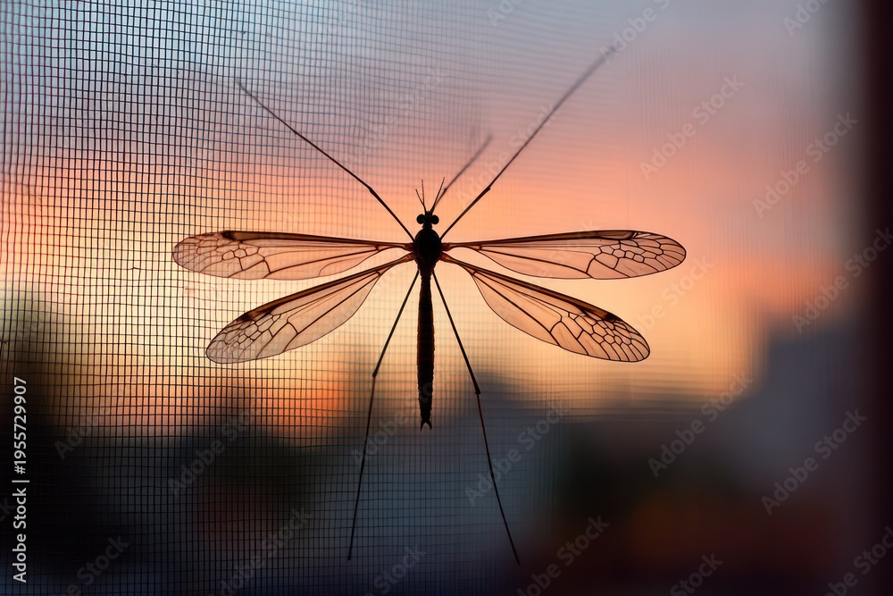 Fototapeta premium Delicate crane fly on window screen