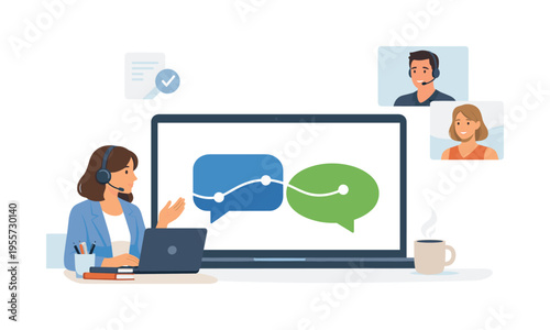 A modern remote collaboration scene where a professional connects with colleagues and clients through virtual channels to coordinate tasks and maintain workflow continuity, visual