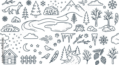 Peaceful winter wildlife nature concept capturing a calm snowy landscape with a fox in its natural cold environment, evoking serenity and seasonal beauty for outdoor themed visuals