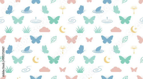 Peaceful meadow atmosphere and calming wildlife observation with dreamy butterfly flight concept