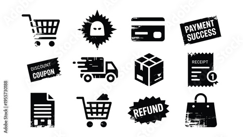 Ecommerce and Online Shopping Icons Set, Payment, Delivery, Cart and Retail Vector Illustration