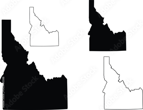 Photos A collection of idaho state map outlines presented as both solid black silhouett