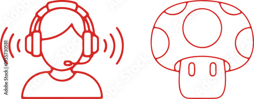 Gamer with headset and iconic mushroom character from video game
