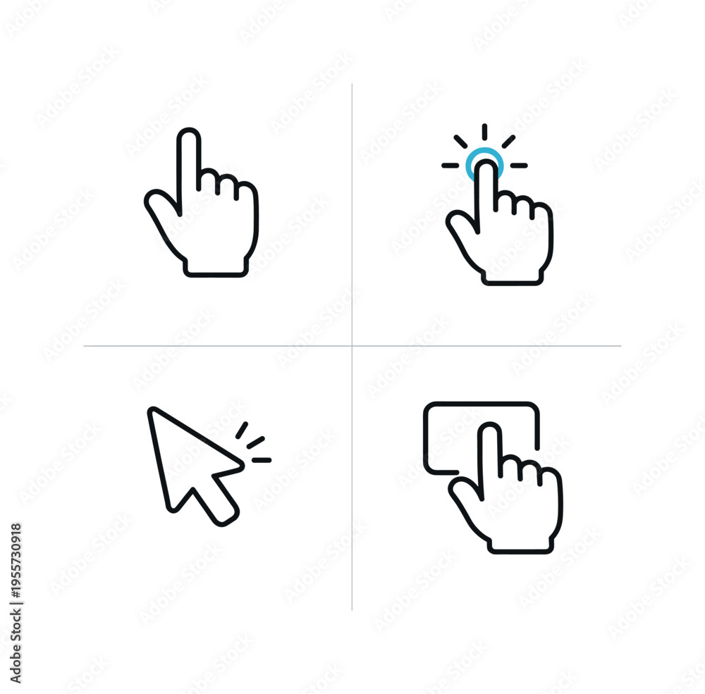 Fototapeta premium User interface pointer interaction used in websites, software dashboards, and mobile applications to represent clicking, tapping, and selecting digital elements within modern