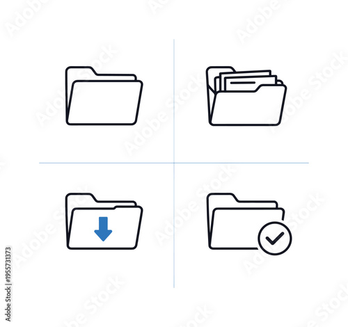 Digital file organization and document management within modern computer systems where folders help structure information and maintain efficient workflows, visualized as four